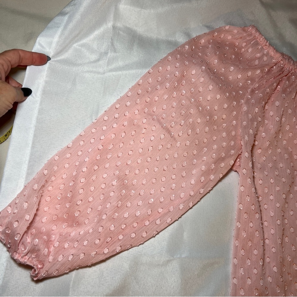 Jennifer Lopez Pink Sheer‎ Blouse Tie Waist Coquette XS - Picture 11 of 14